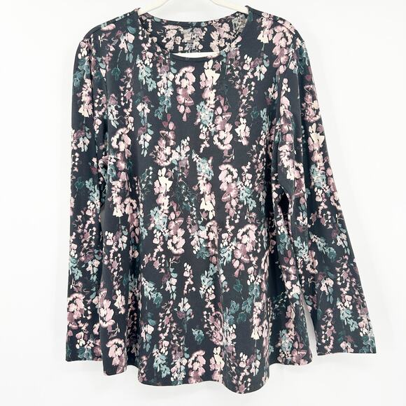 J.Jill Purejill Womens Casual Pima Cotton Floral Shirttail Long Sleeve Tee Large - Picture 1 of 4
